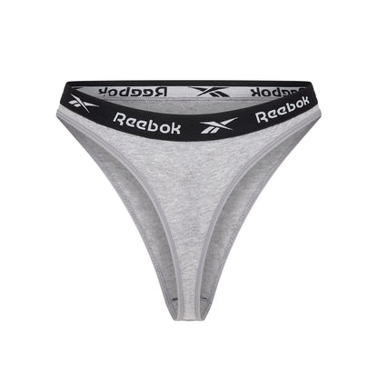 Black-White-Grey - Pack Shot - Reebok Womens-Ladies Logo Thong