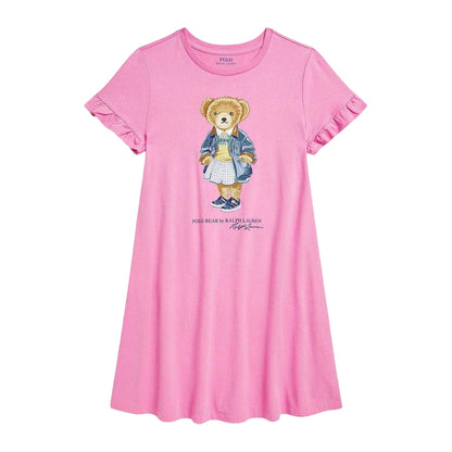 Pink - Front - Ralph Lauren Girls Polo Bear Cotton Dress