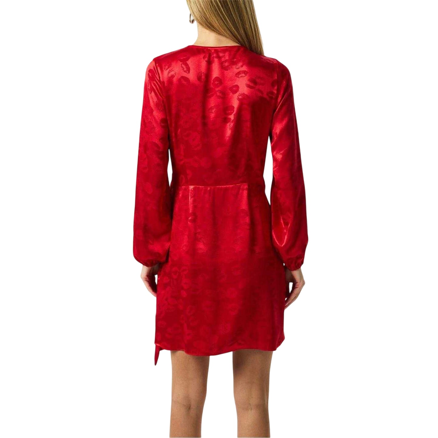 Red - Back - Never Fully Dressed Womens-Ladies Vienna Lips Long-Sleeved Mini Dress