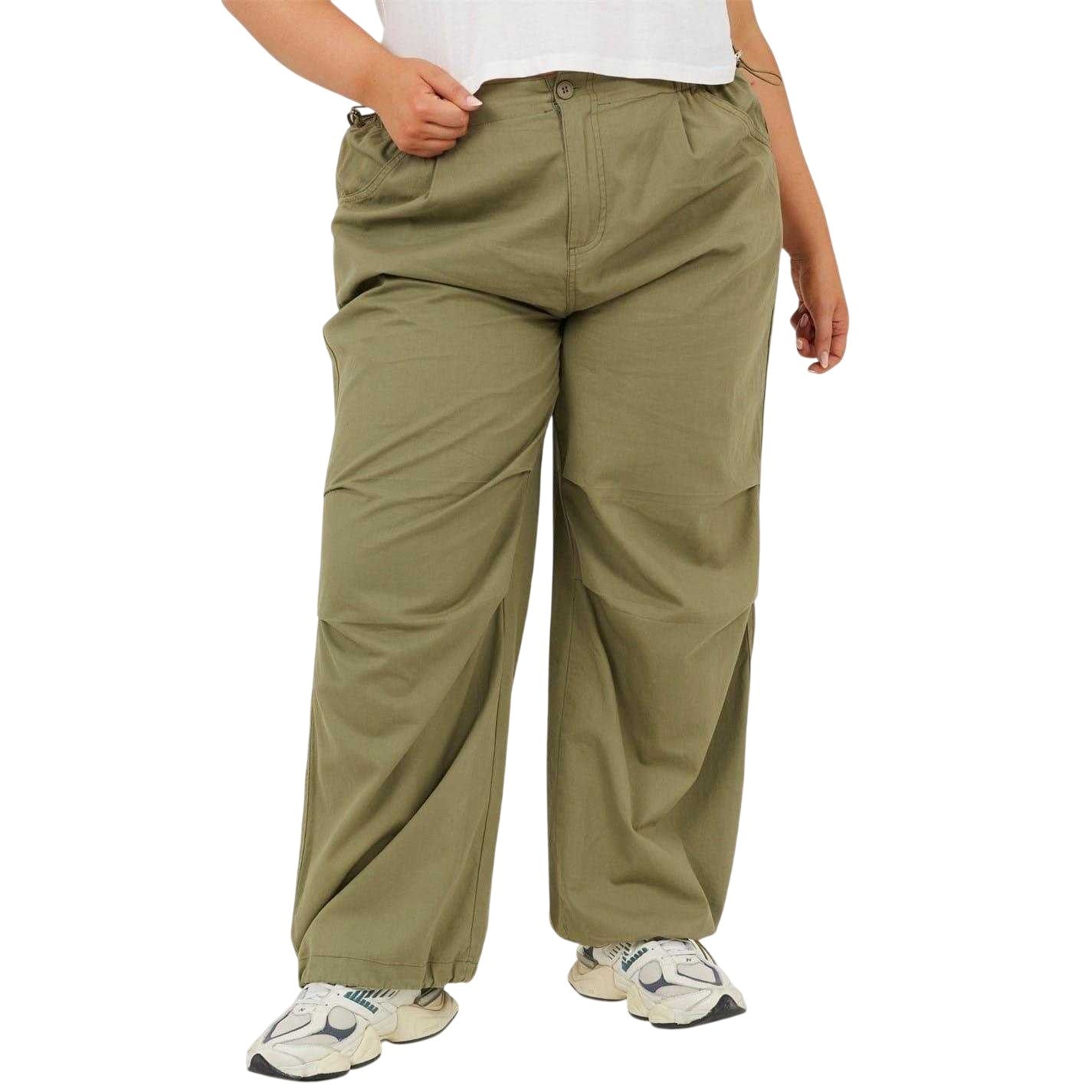 Khaki Green - Front - Brave Soul Womens-Ladies Plus Cargo Trousers