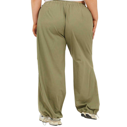 Khaki Green - Back - Brave Soul Womens-Ladies Plus Cargo Trousers