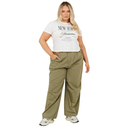 Khaki Green - Lifestyle - Brave Soul Womens-Ladies Plus Cargo Trousers