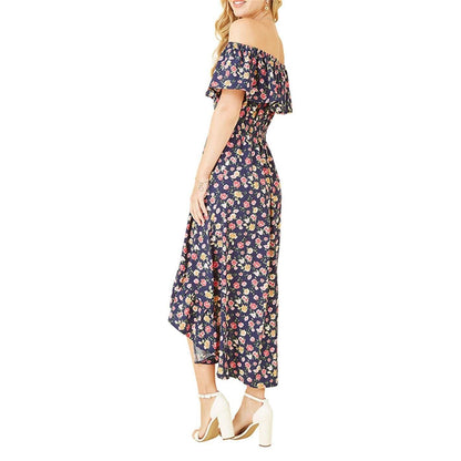 Navy - Back - Mela London Womens-Ladies Floral Off Shoulder Maxi Dress