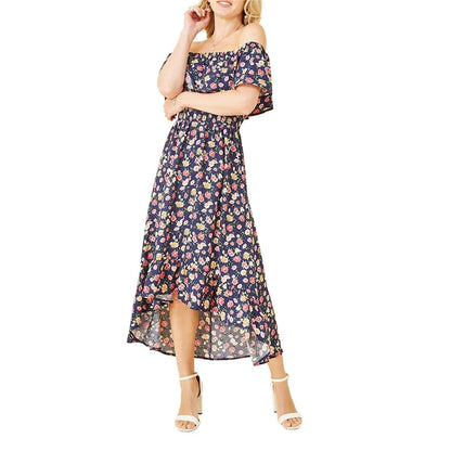 Navy - Lifestyle - Mela London Womens-Ladies Floral Off Shoulder Maxi Dress