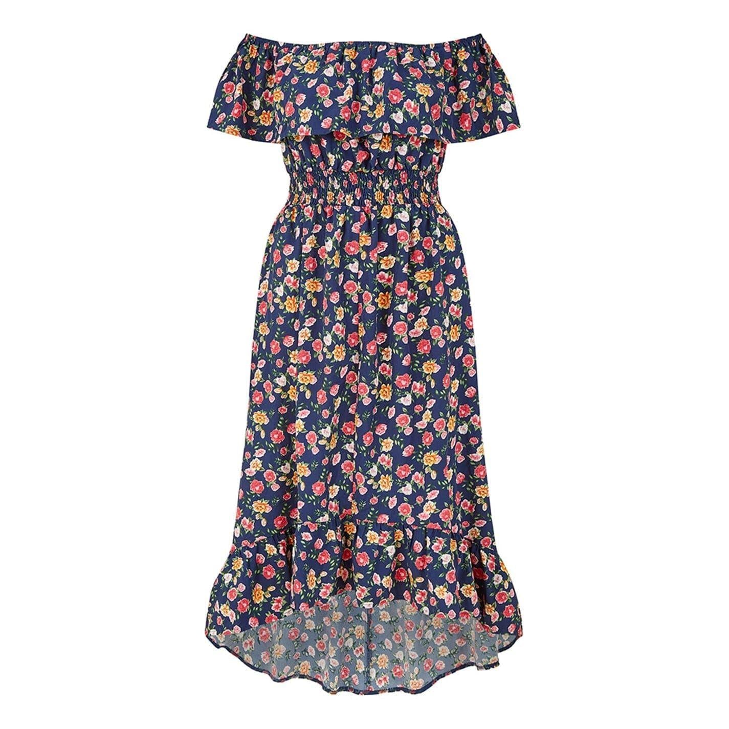 Navy - Front - Mela London Womens-Ladies Floral Off Shoulder Maxi Dress