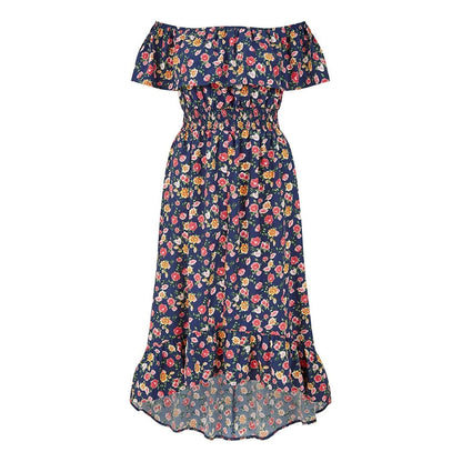 Navy - Front - Mela London Womens-Ladies Floral Off Shoulder Maxi Dress
