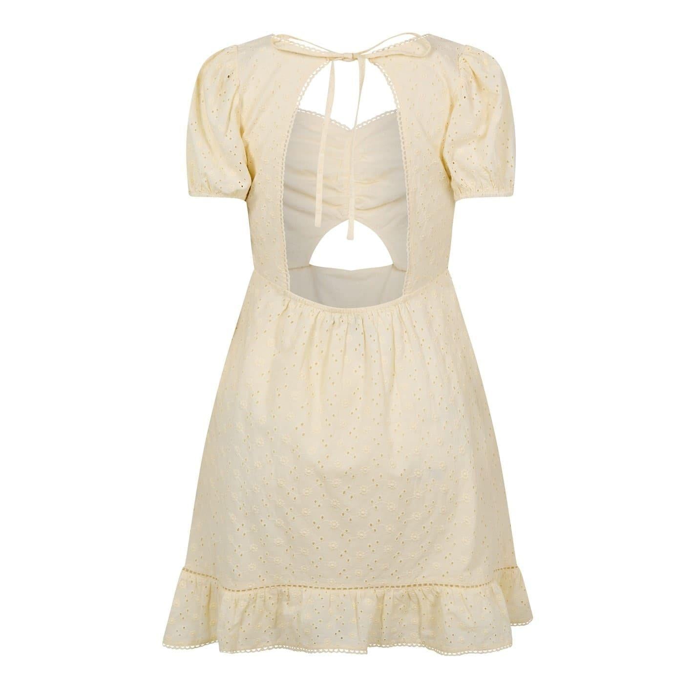 Buttercream - Back - Jack Wills Womens-Ladies Balloon Sleeve Mini Dress
