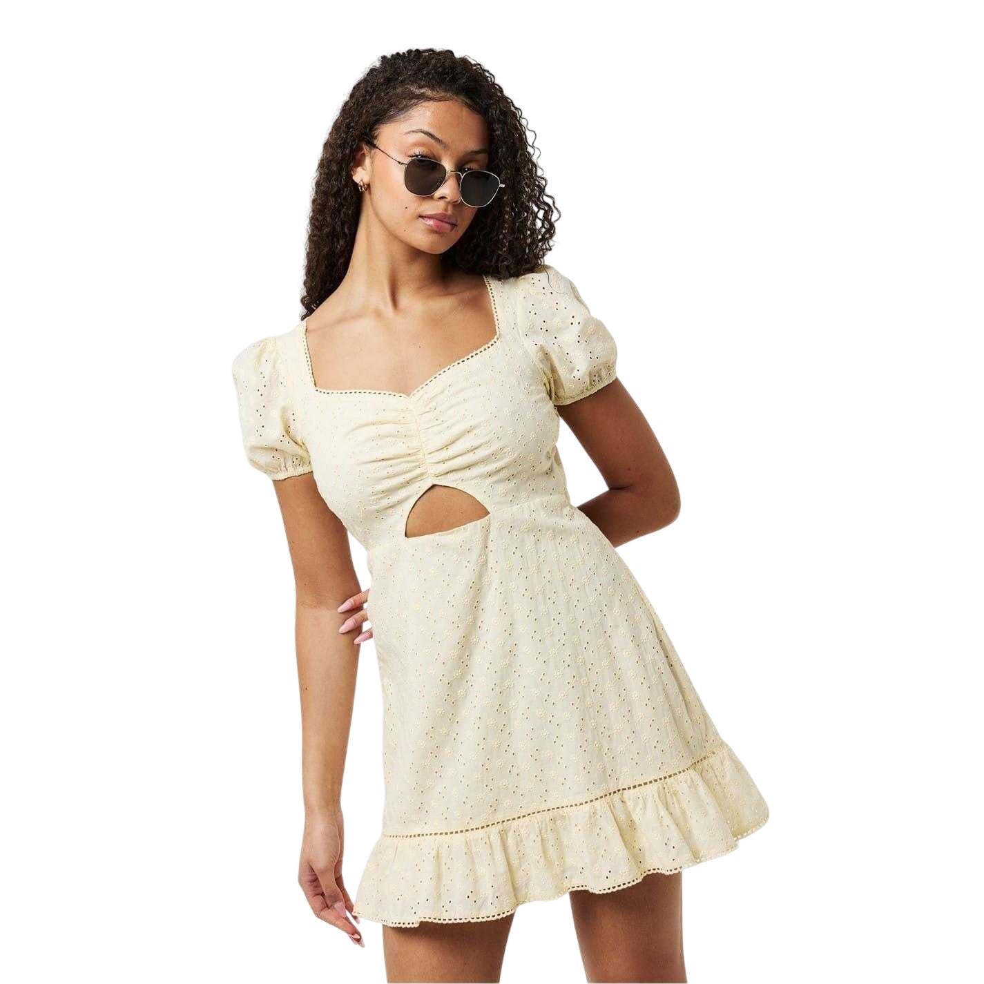 Buttercream - Lifestyle - Jack Wills Womens-Ladies Balloon Sleeve Mini Dress