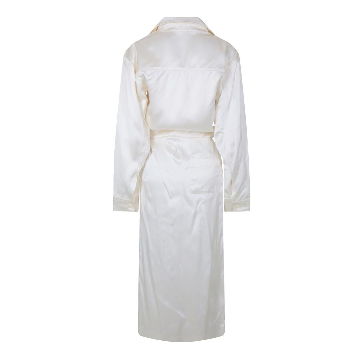 White - Back - Off White Womens-Ladies Chine Satin V Neck Wrap Dress