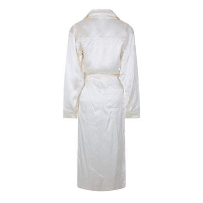 White - Back - Off White Womens-Ladies Chine Satin V Neck Wrap Dress