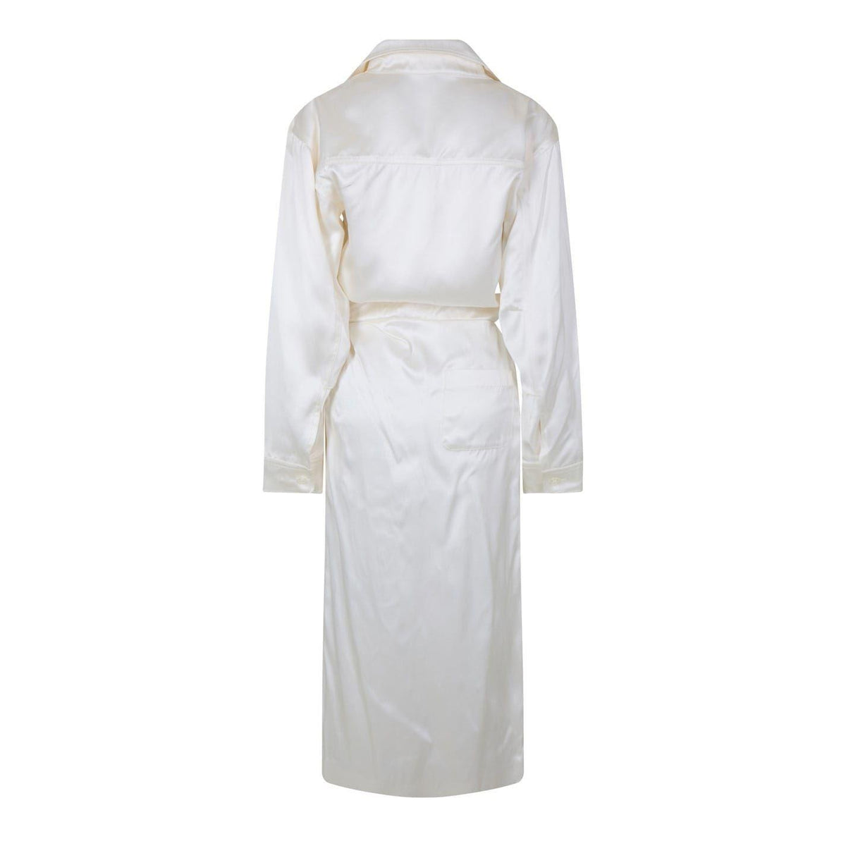 White - Back - Off White Womens-Ladies Chine Satin V Neck Wrap Dress