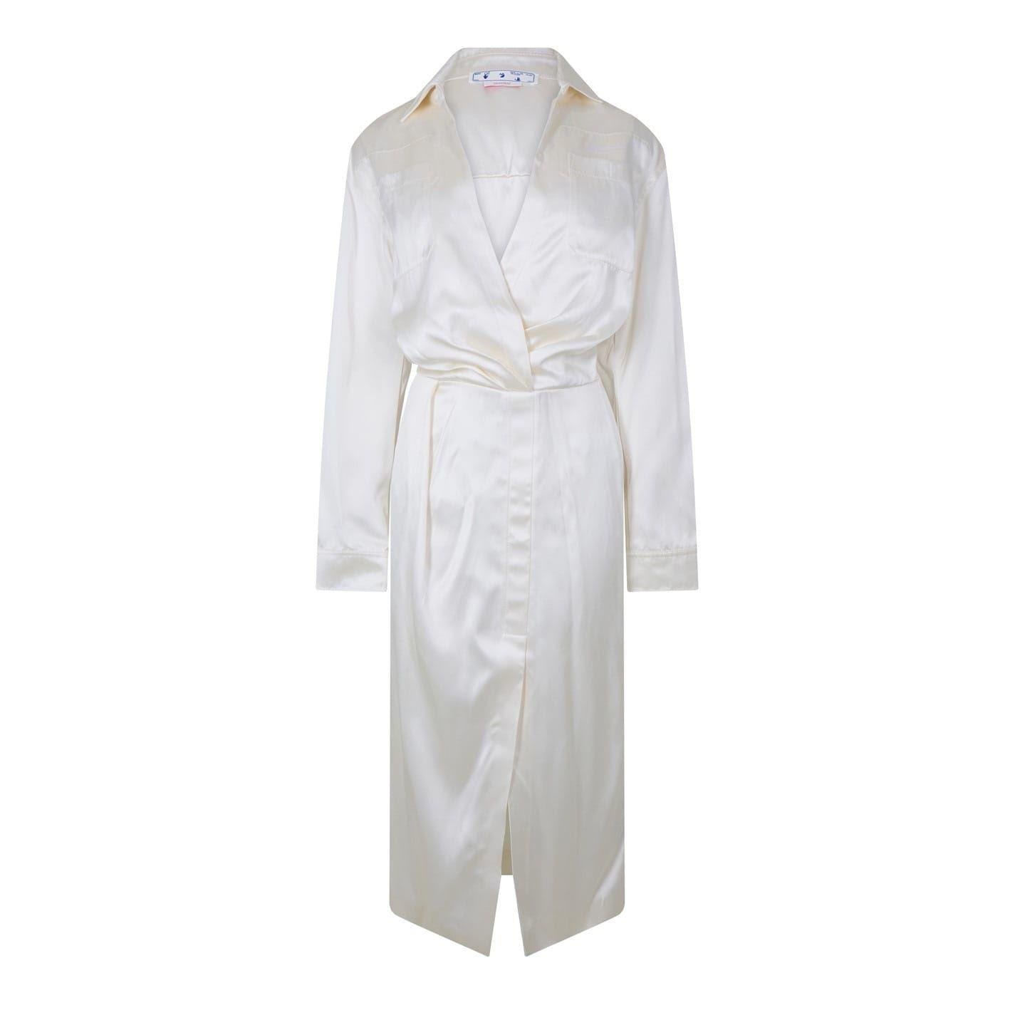 White - Front - Off White Womens-Ladies Chine Satin V Neck Wrap Dress