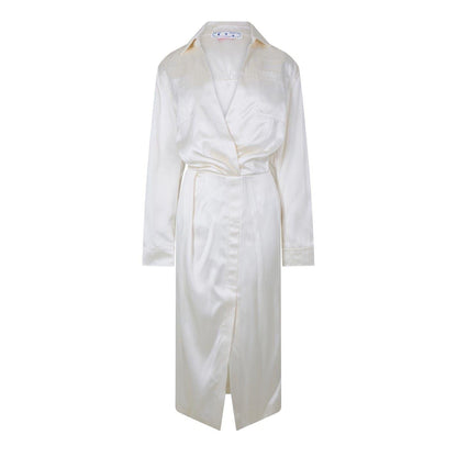 White - Front - Off White Womens-Ladies Chine Satin V Neck Wrap Dress