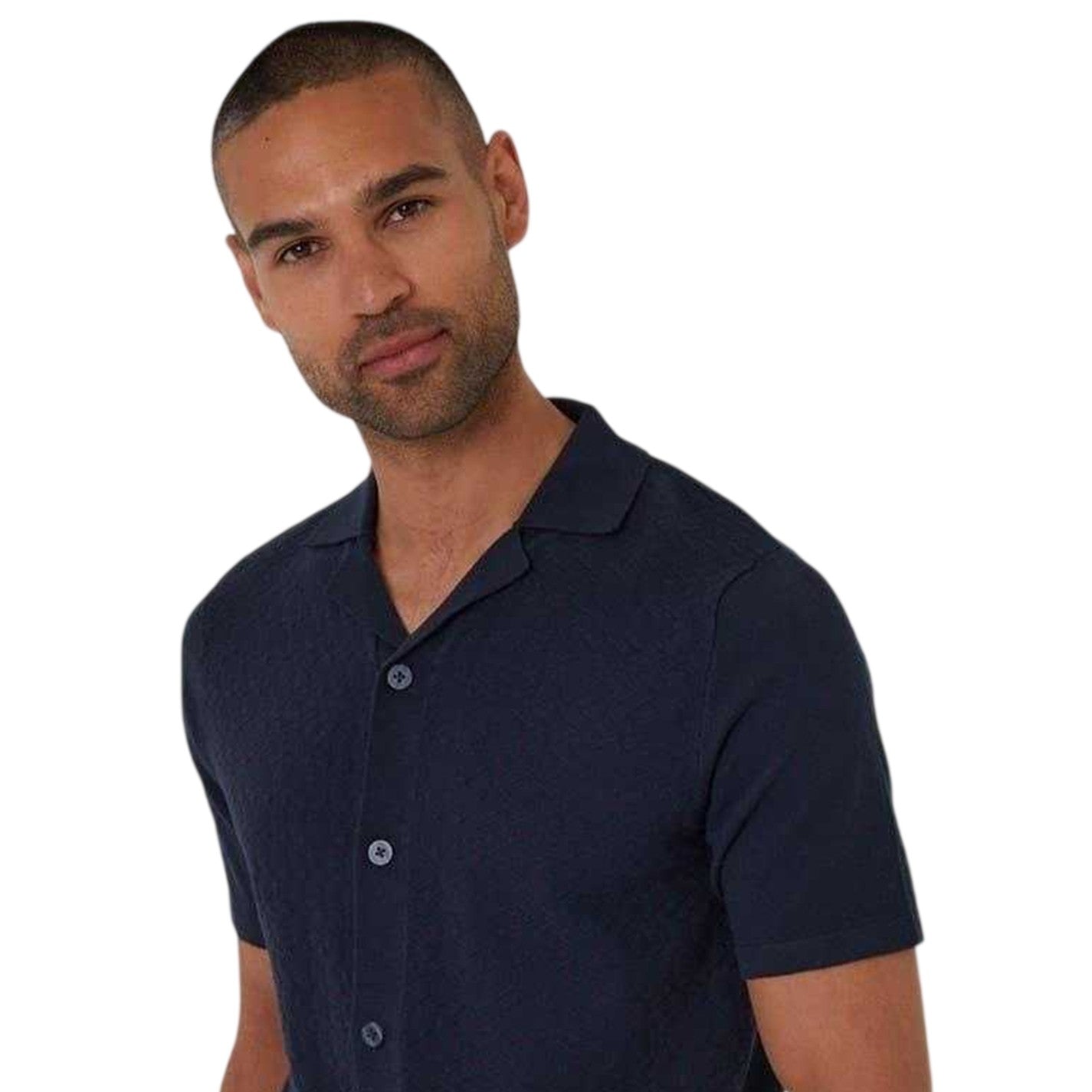 Navy - Side - Threadbare Mens Textured Jersey Regular Shirt