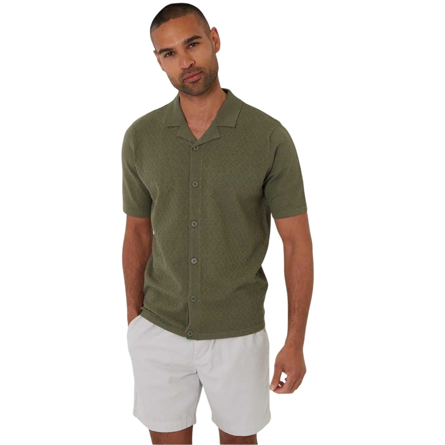 Dark Sage - Front - Threadbare Mens Textured Jersey Regular Shirt