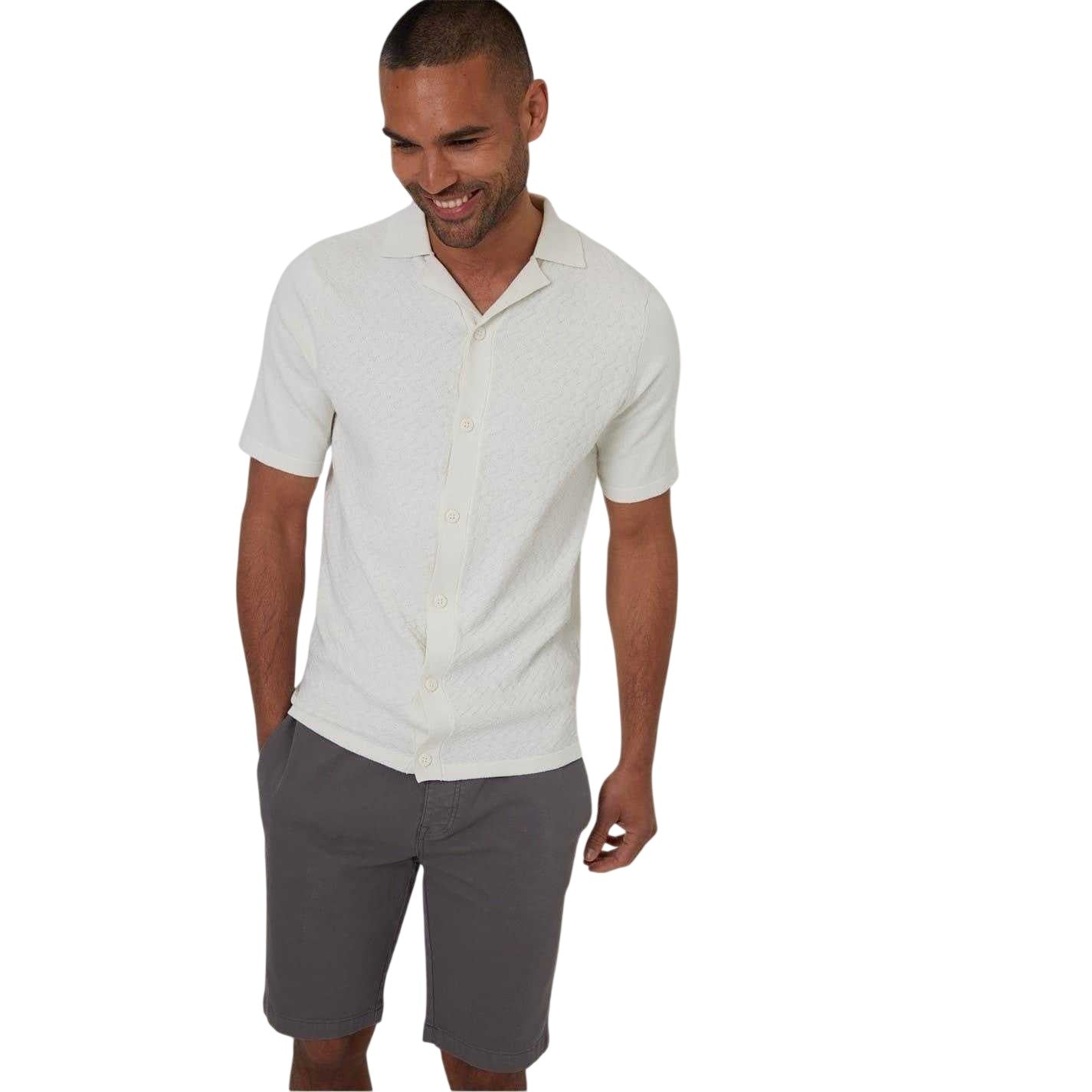 Ecru - Front - Threadbare Mens Textured Jersey Regular Shirt