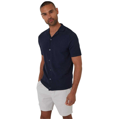 Navy - Front - Threadbare Mens Textured Jersey Regular Shirt