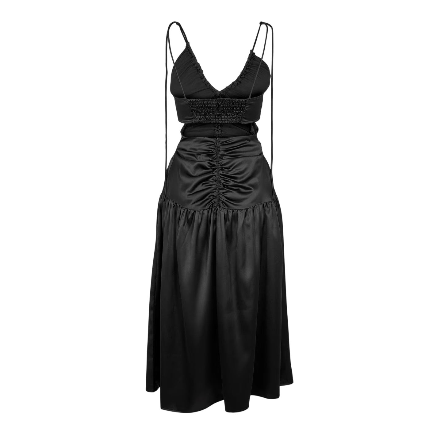 Black - Back - AmyLynn Womens-Ladies Ruched V Neck Midi Dress
