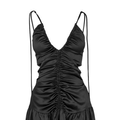 Black - Side - AmyLynn Womens-Ladies Ruched V Neck Midi Dress