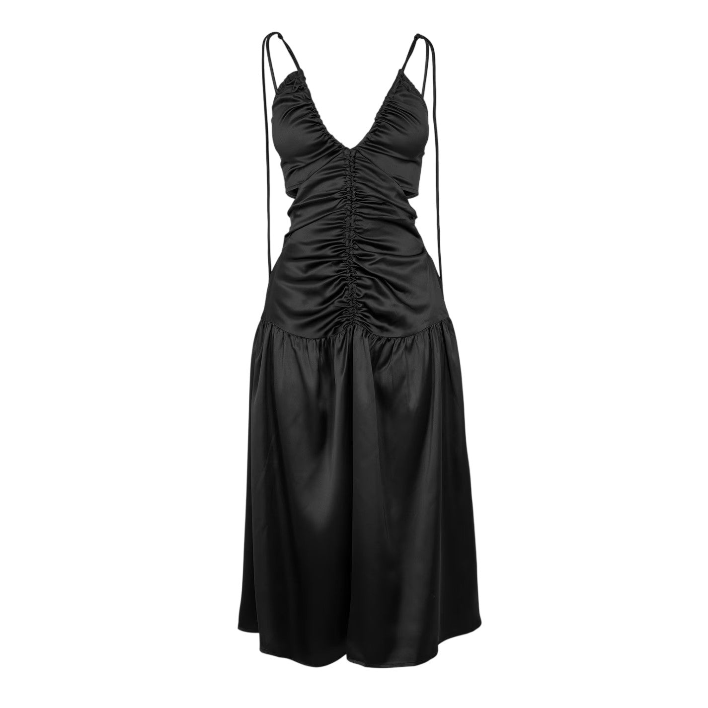 Black - Front - AmyLynn Womens-Ladies Ruched V Neck Midi Dress