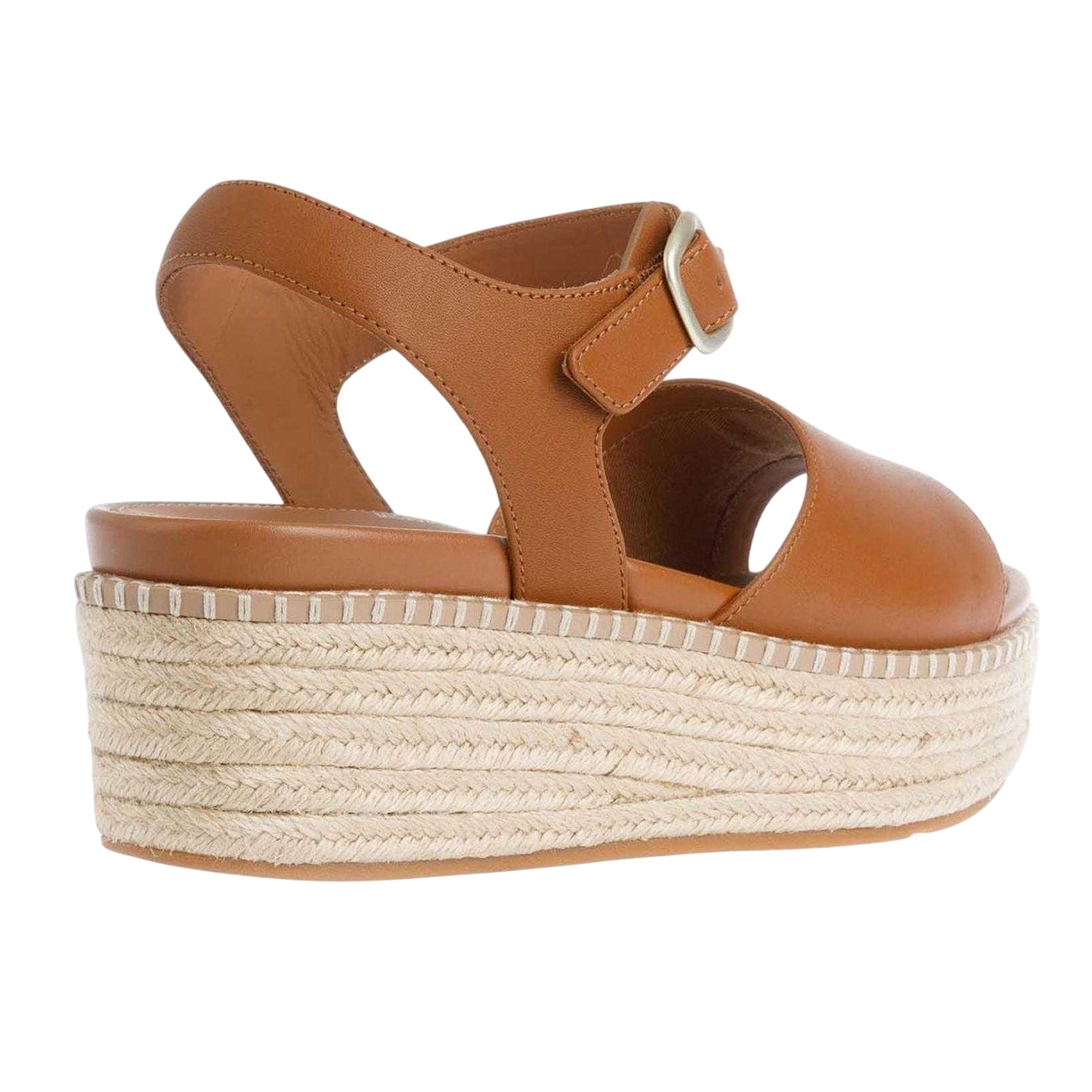 Tan - Back - FitFlop Womens-Ladies Eloise Espadrille Leather Wedge Sandals