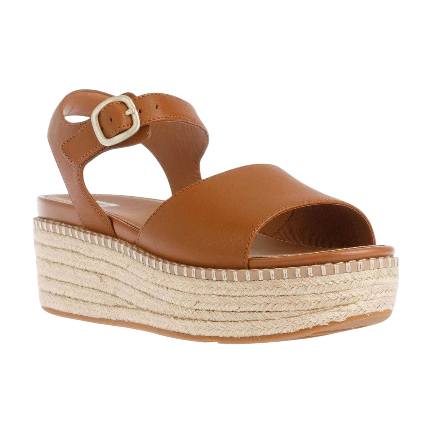 Tan - Lifestyle - FitFlop Womens-Ladies Eloise Espadrille Leather Wedge Sandals