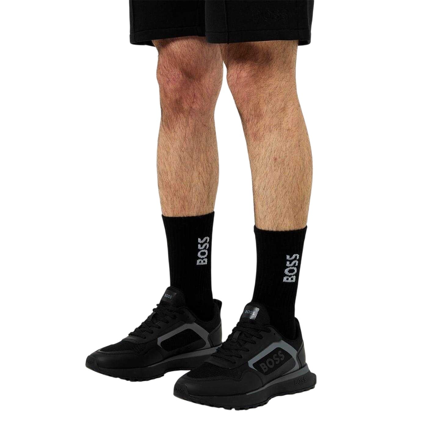 Black - Side - Boss Mens Crew Socks