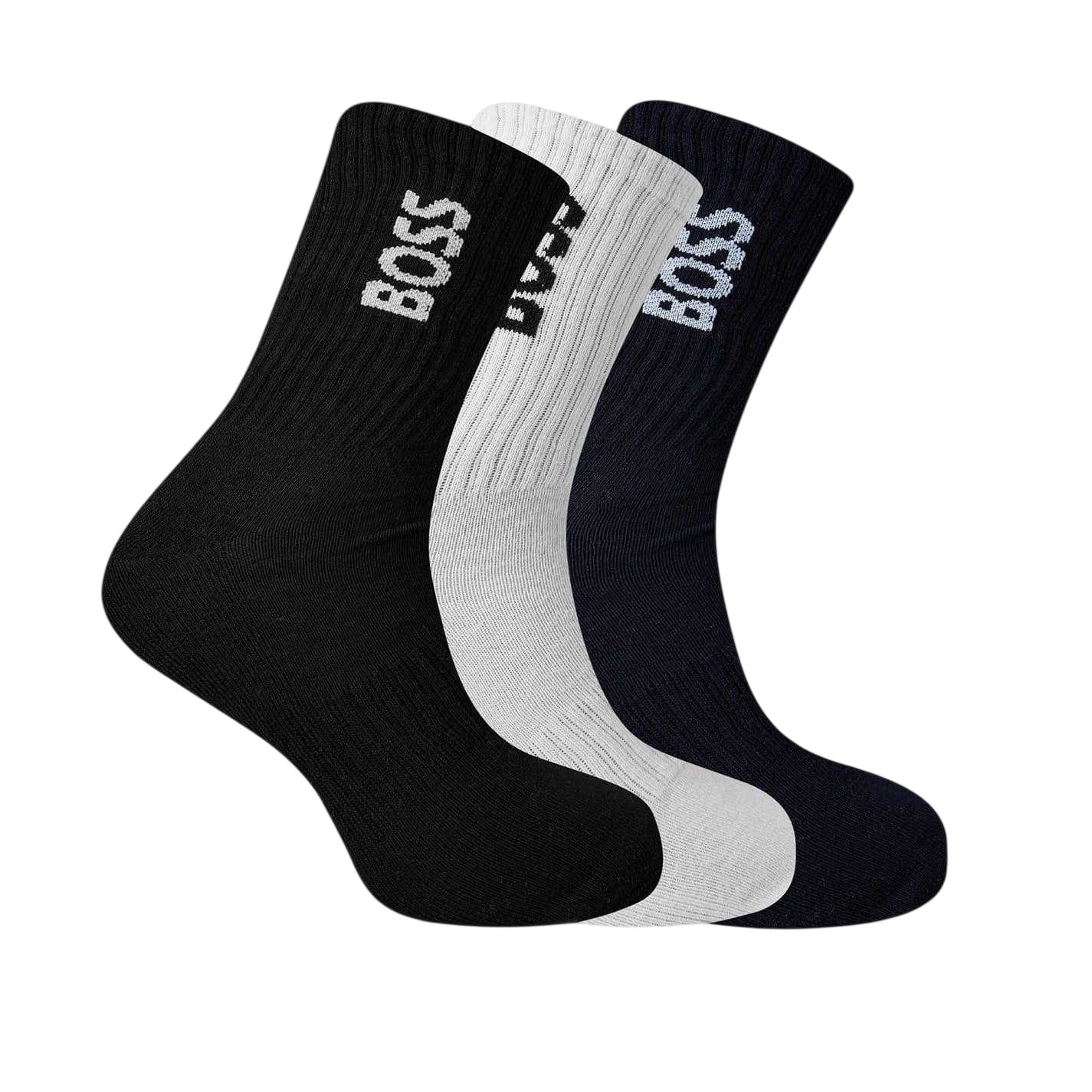Black-White-Navy - Front - Boss Mens Crew Socks