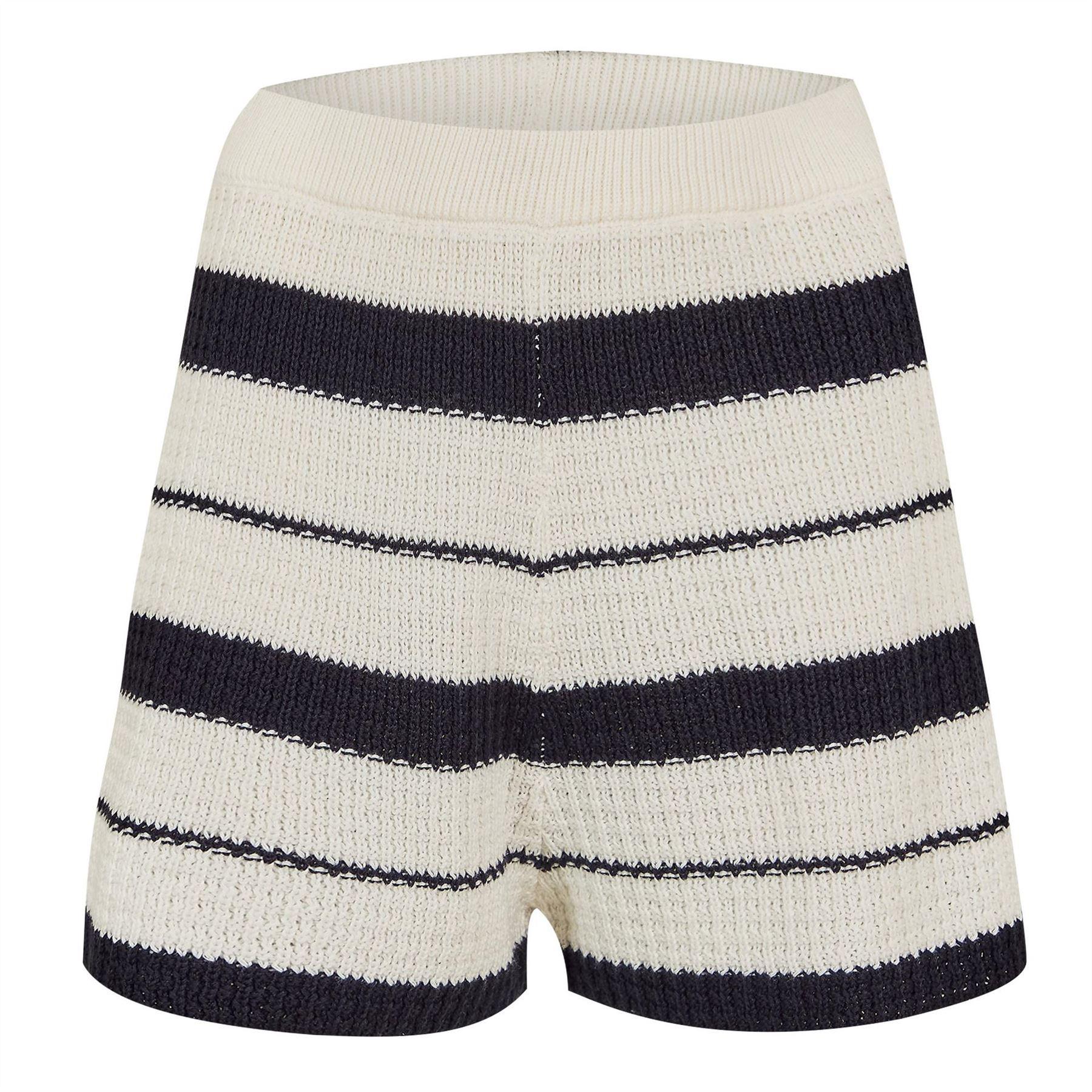 Navy-White - Front - Jack Wills Womens-Ladies Knitted Relaxed Fit Shorts
