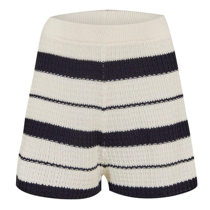 Navy-White - Front - Jack Wills Womens-Ladies Knitted Relaxed Fit Shorts