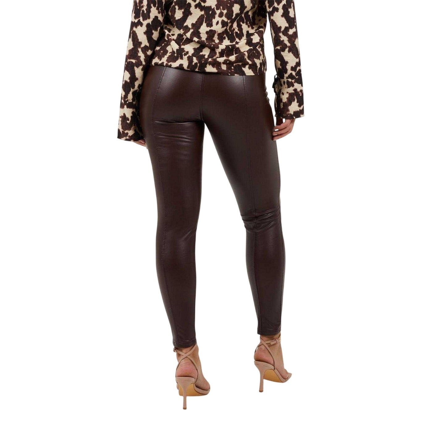 Dark Chocolate - Back - Brave Soul Womens-Ladies Faux Leather Leggings