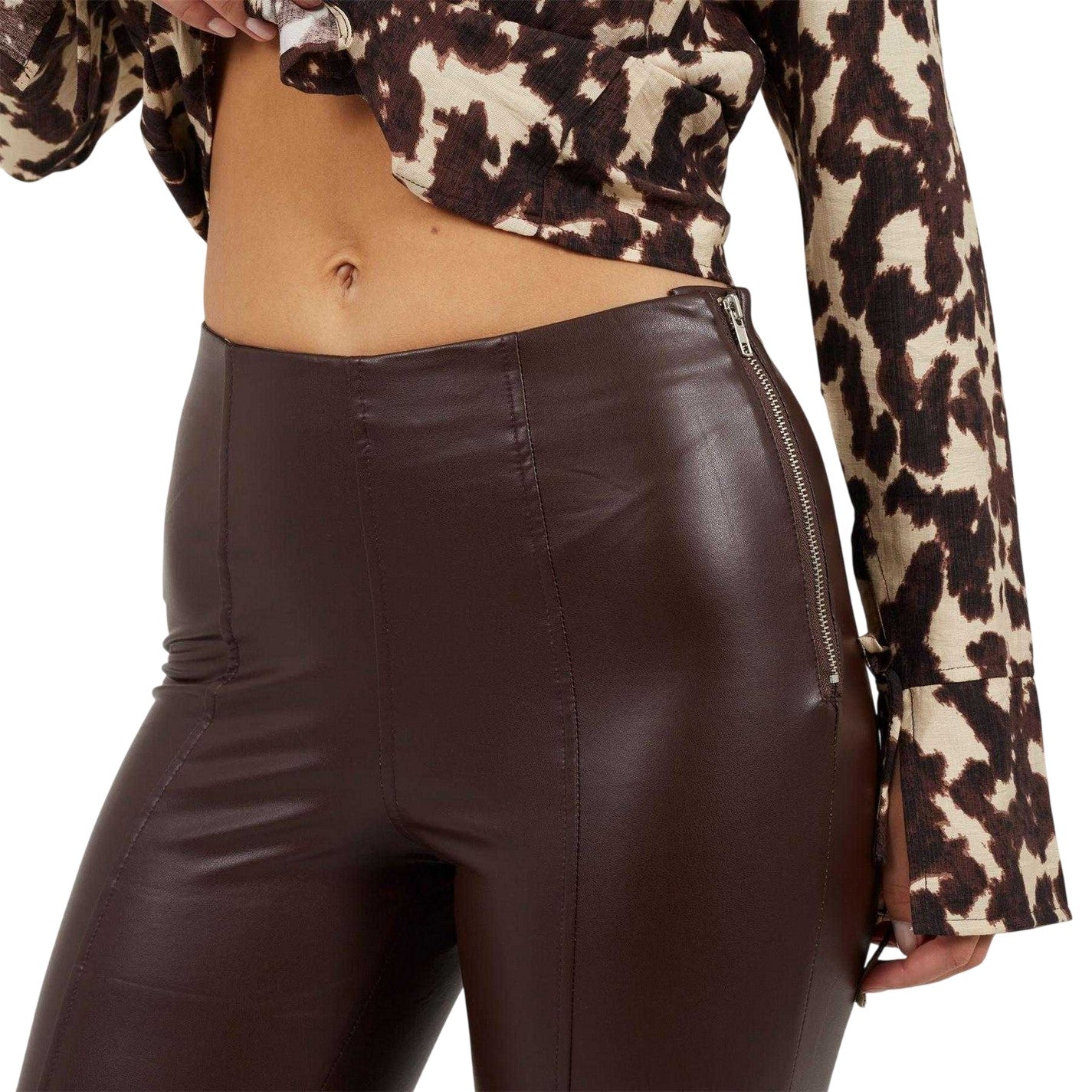 Dark Chocolate - Side - Brave Soul Womens-Ladies Faux Leather Leggings