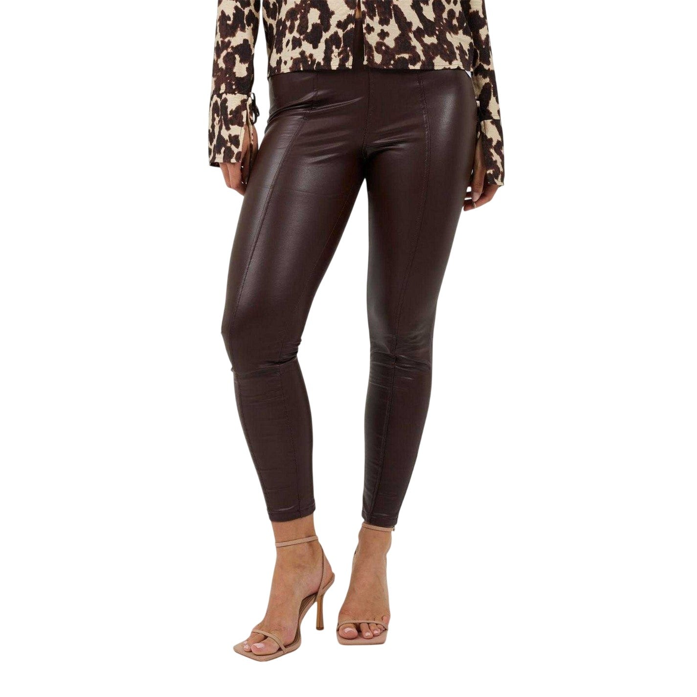 Dark Chocolate - Front - Brave Soul Womens-Ladies Faux Leather Leggings