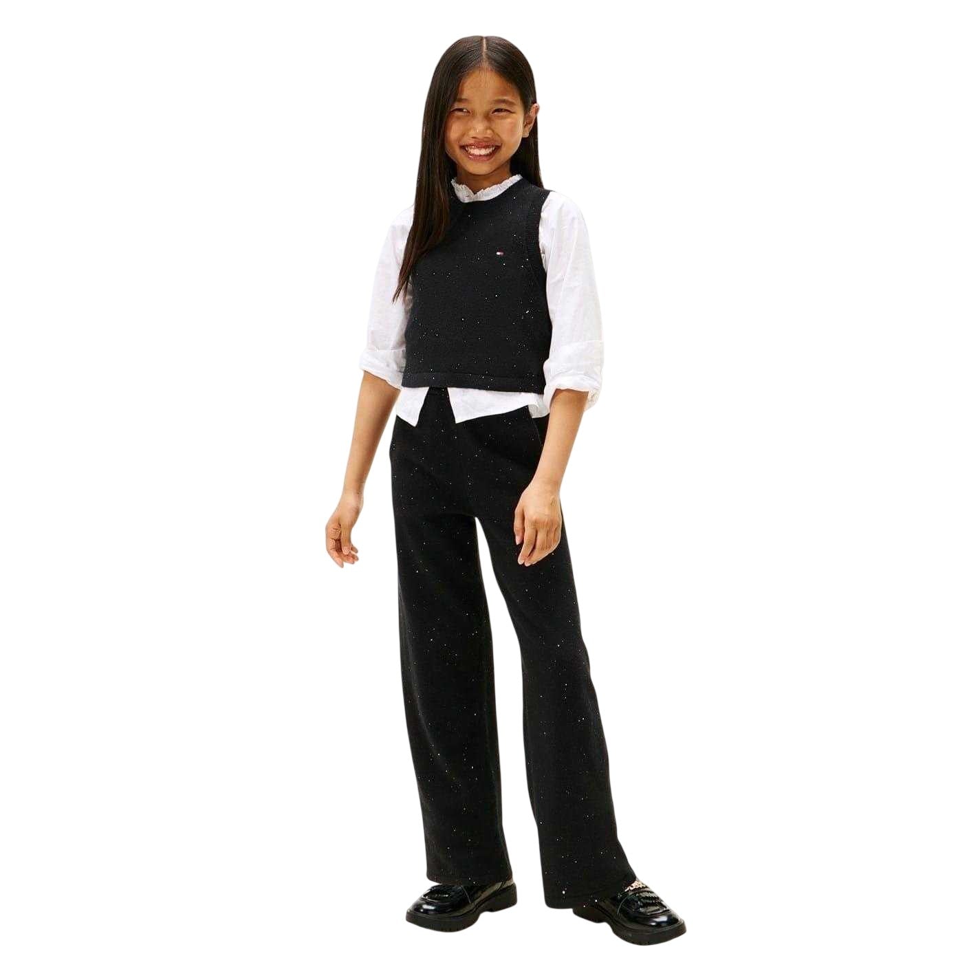 Black - Pack Shot - Tommy Hilfiger Girls Sequin Spaghetti Strap Vest Top