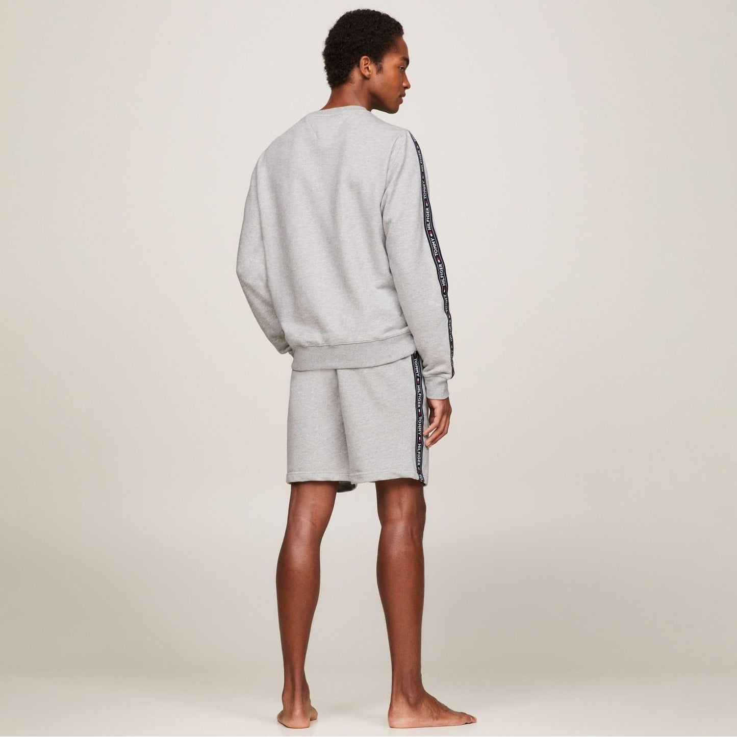 Grey - Back - Tommy Hilfiger Mens Tape Logo Lounge Sweatshirt
