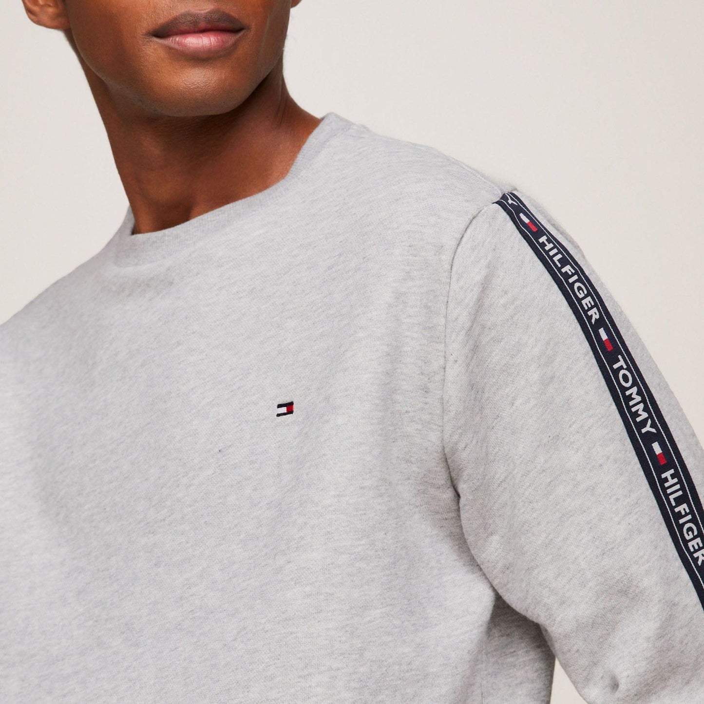 Grey - Side - Tommy Hilfiger Mens Tape Logo Lounge Sweatshirt
