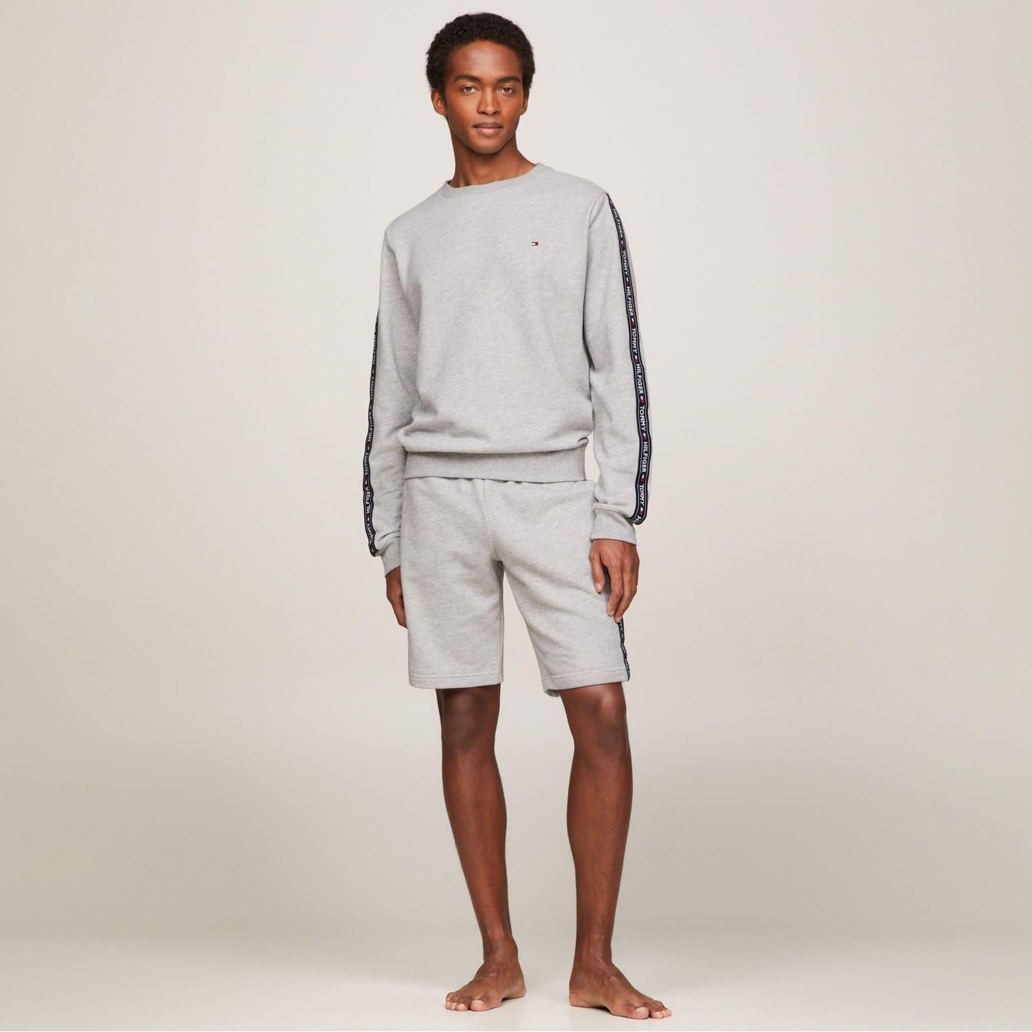 Grey - Pack Shot - Tommy Hilfiger Mens Tape Logo Lounge Sweatshirt