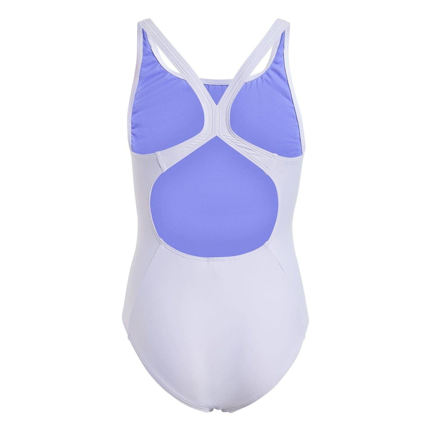 Violet-Cobalt - Back - Adidas Girls 3 Stripes One Piece Swimsuit