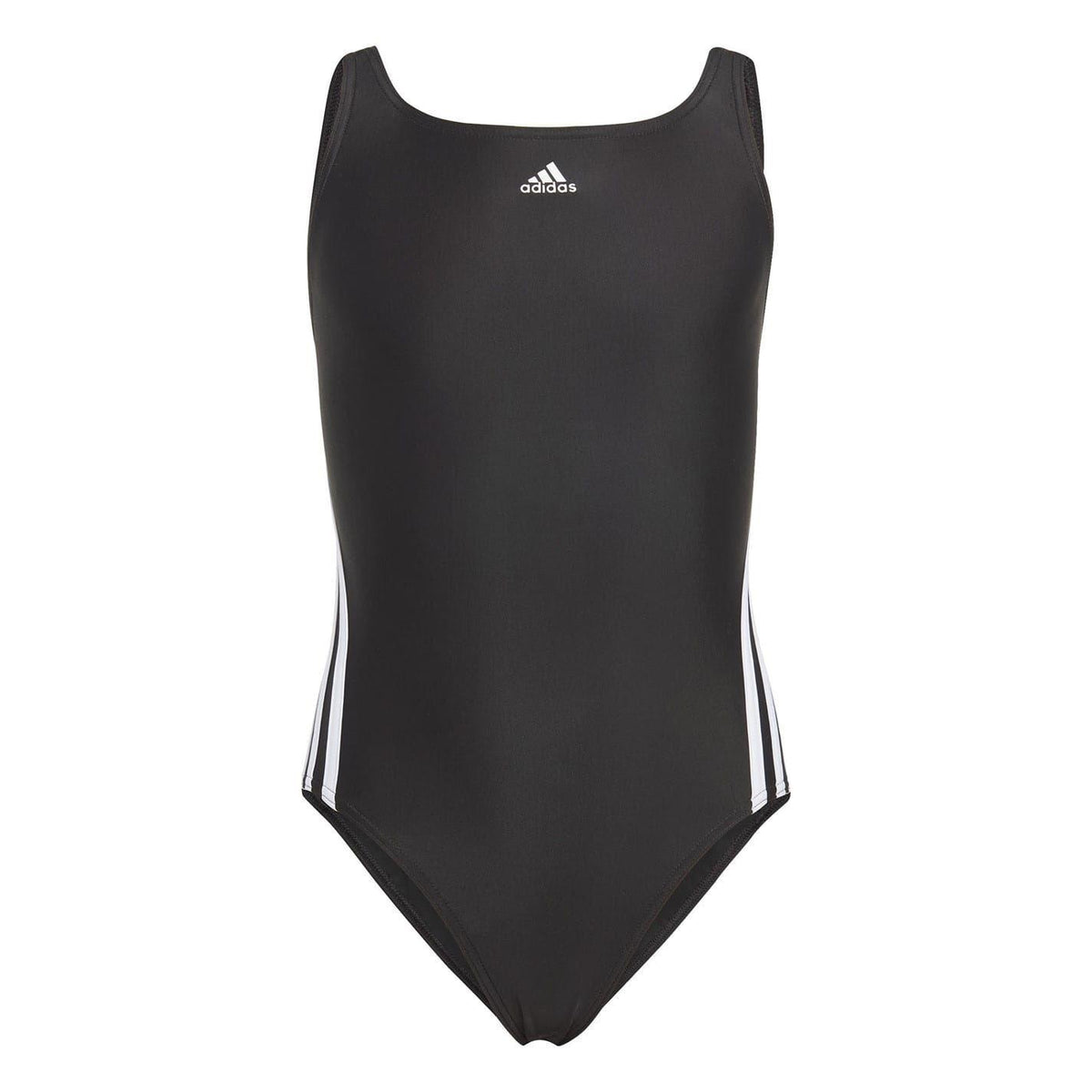 Black-White - Front - Adidas Girls 3 Stripes One Piece Swimsuit