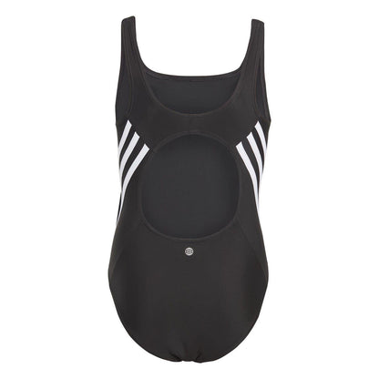 Black-White - Back - Adidas Girls 3 Stripes One Piece Swimsuit