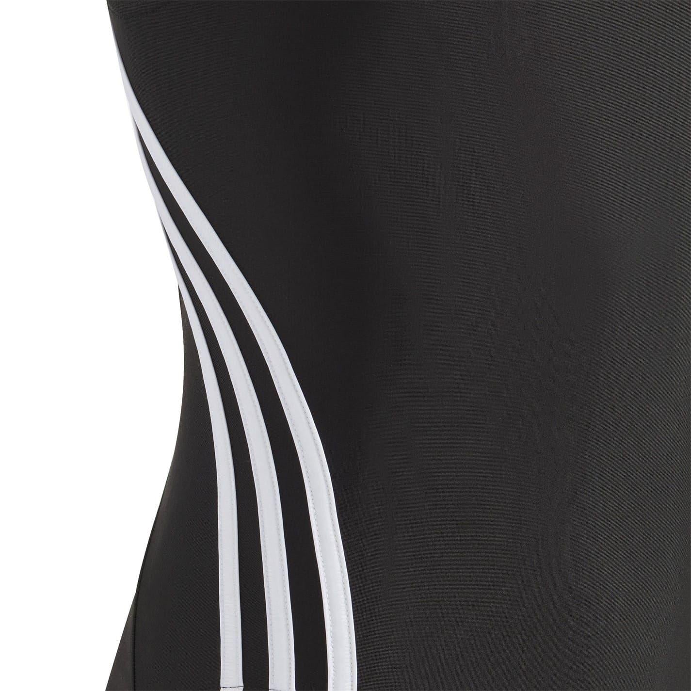 Black-White - Side - Adidas Girls 3 Stripes One Piece Swimsuit