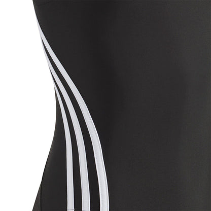 Black-White - Side - Adidas Girls 3 Stripes One Piece Swimsuit