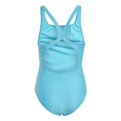 Cyan-White - Back - Adidas Girls 3 Stripes One Piece Swimsuit