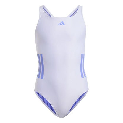 Violet-Cobalt - Front - Adidas Girls 3 Stripes One Piece Swimsuit