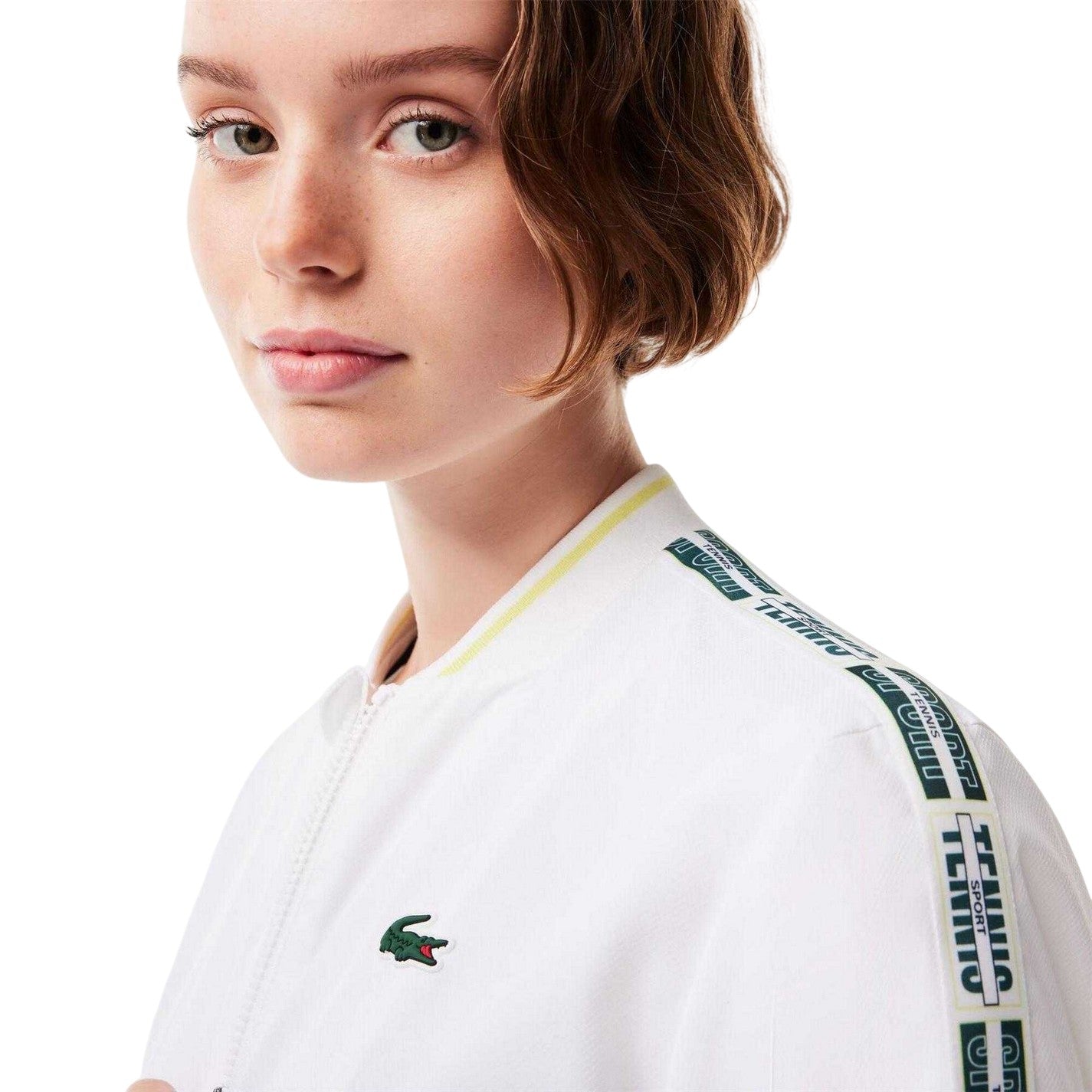 White - Side - Lacoste Womens-Ladies Lettering Regular Top