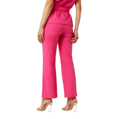 Pink - Back - Biba Womens-Ladies Linen Trousers