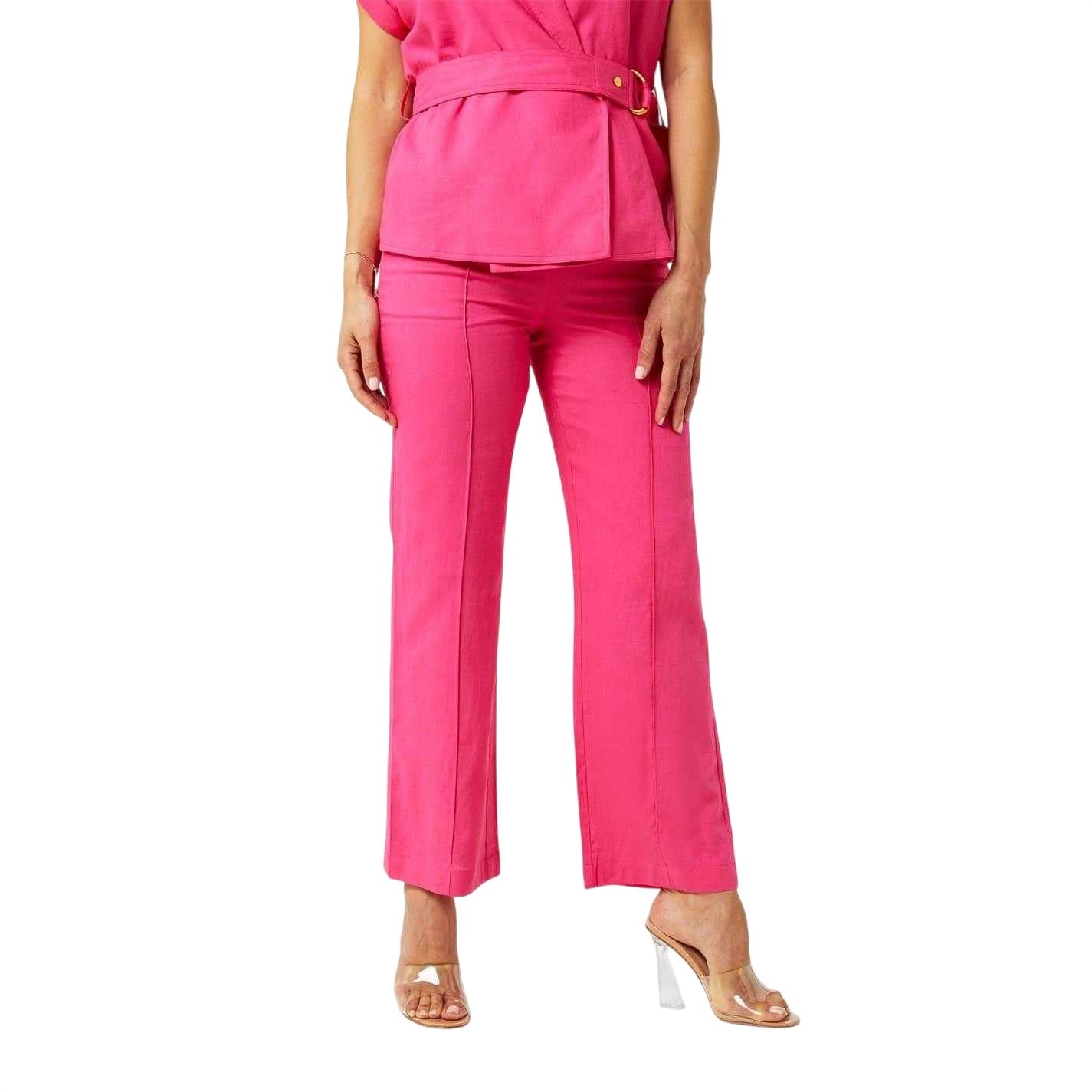Pink - Side - Biba Womens-Ladies Linen Trousers