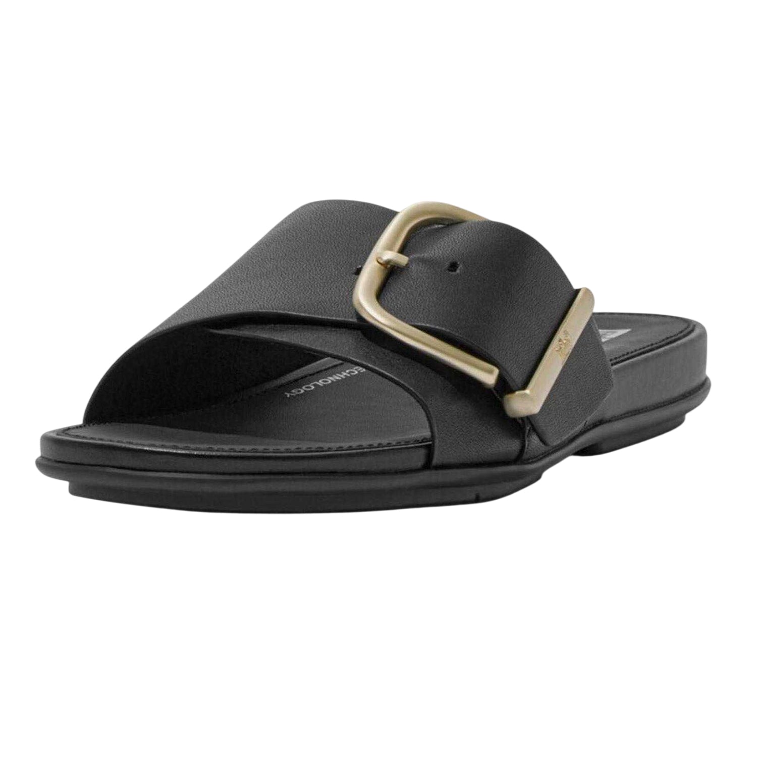 Black - Close up - FitFlop Womens-Ladies Leather Sliders