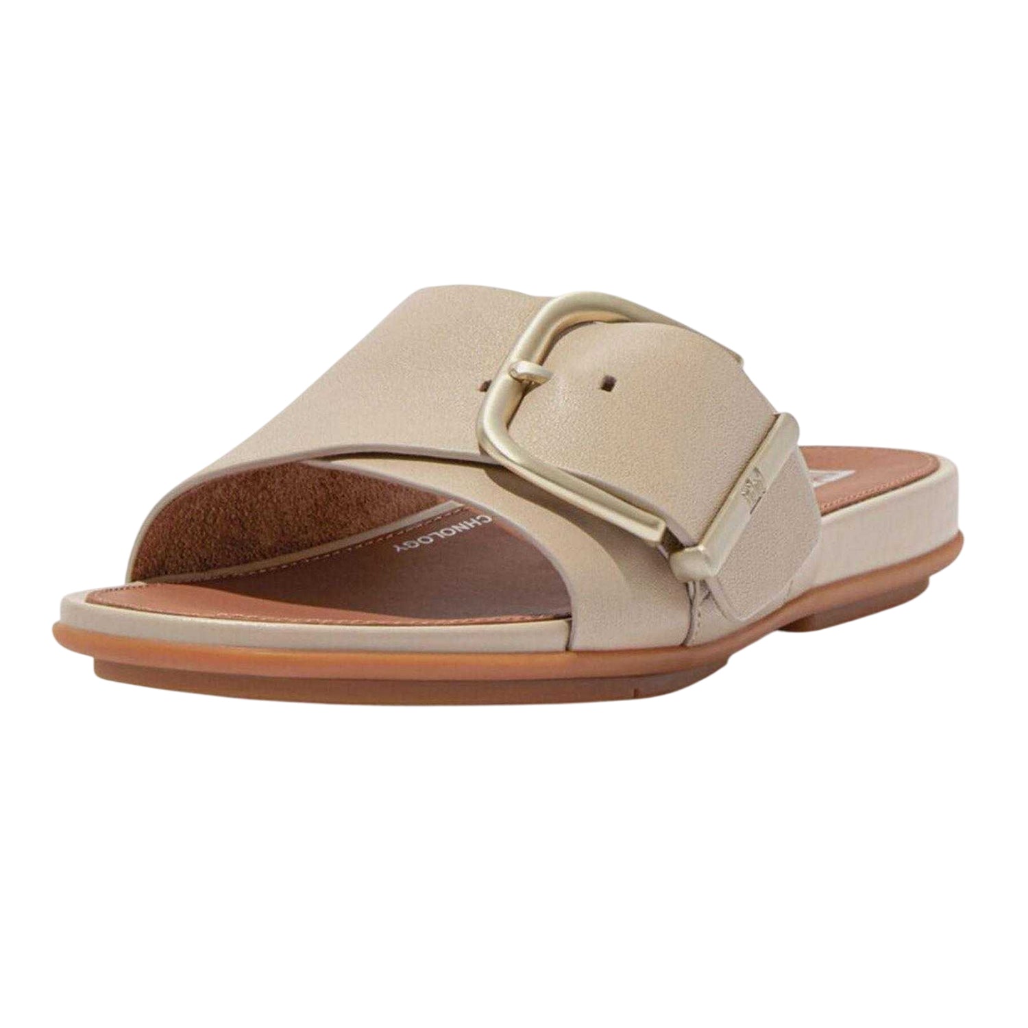 Beige - Close up - FitFlop Womens-Ladies Leather Sliders