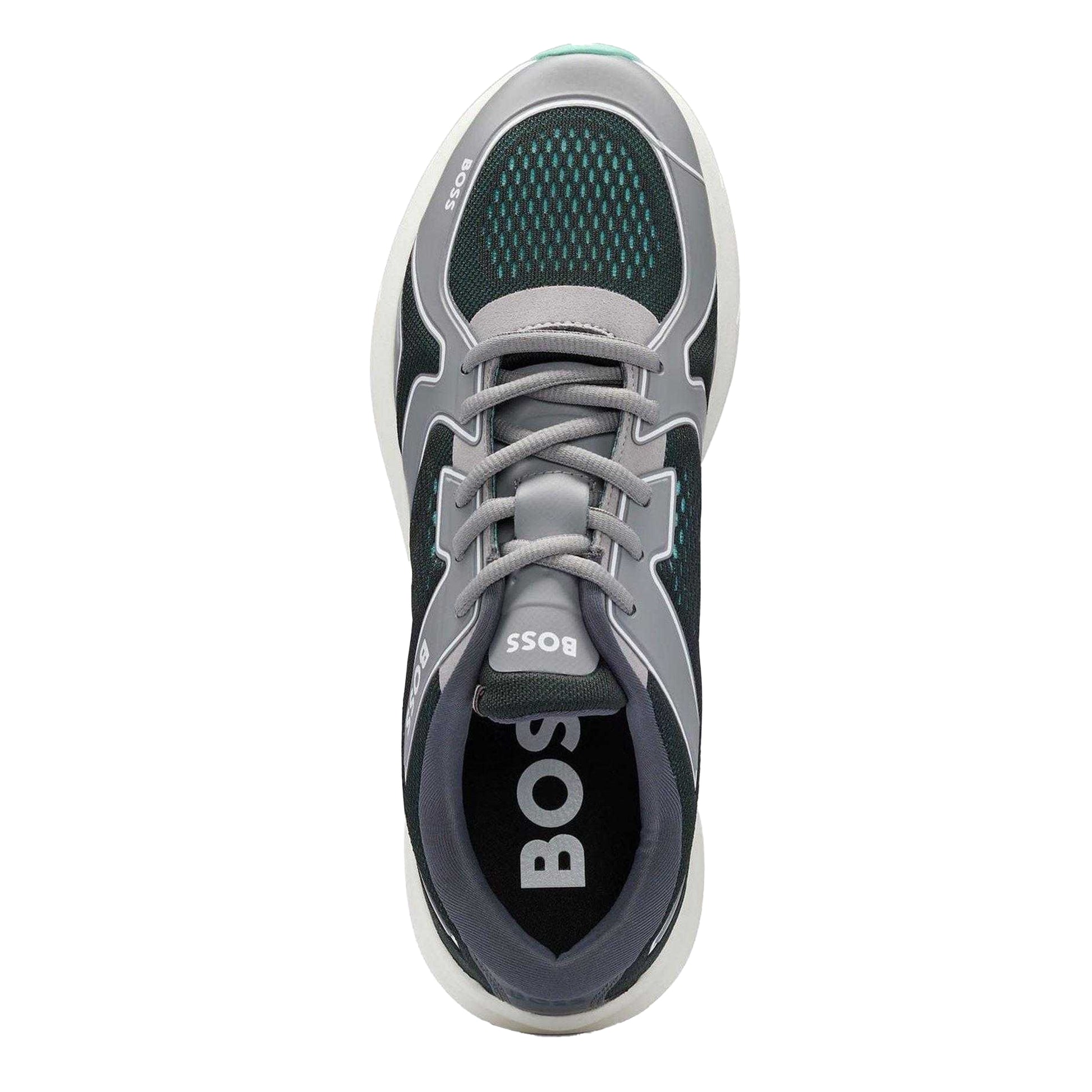 Grey - Side - Boss Mens Owen Mesh Running Trainers